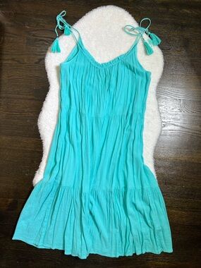 M&S Collection Turquoise Blue Crinkle Sundress Tassel Ties Size 16